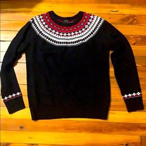 Black/red/white fair isle sweater, size Small.